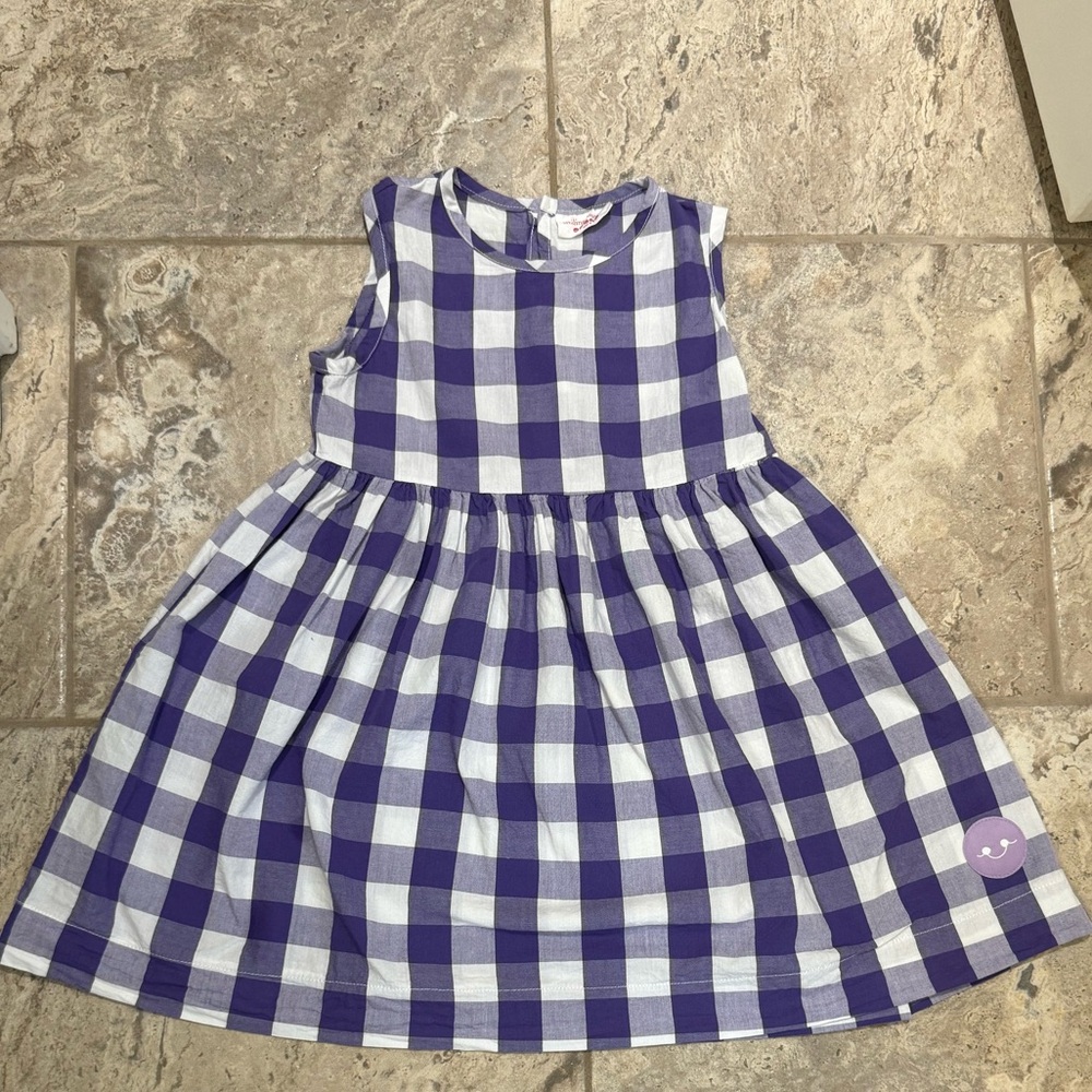 Like New Size 5 Smiling Button Purple and White Checkered Dress